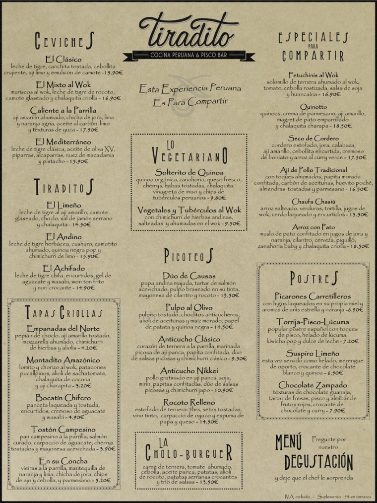 Carta Tiradito Madrid